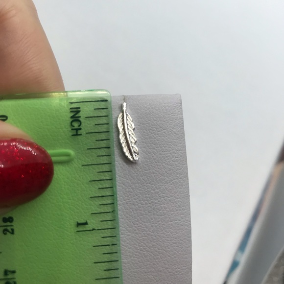 Sterling Silver 925 Feather Stud Earrings - Picture 3 of 3